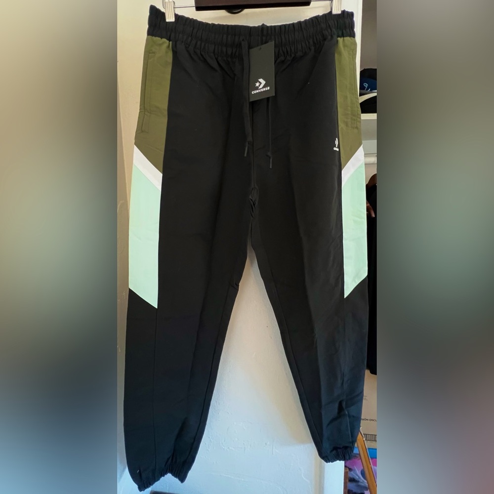 converse womens woven warm up pants multi-black XL